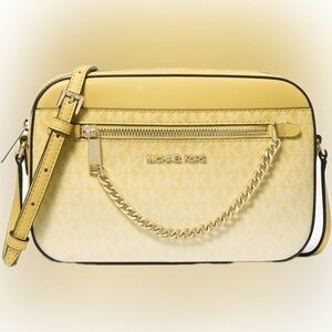 Michael Kors Jet Set Large Ombré Signature Logo Crossbody Bag Daisy Yellow NWT